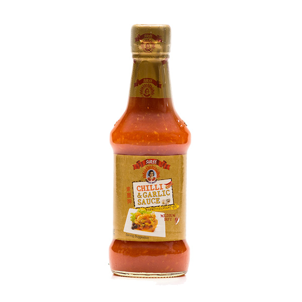 Køb Suree Chili Sauce & Garlic - 295mL fra Danmad online webshop. Danmad er en online butik med fødevareingredienser, 24 timer, rimelig pris.